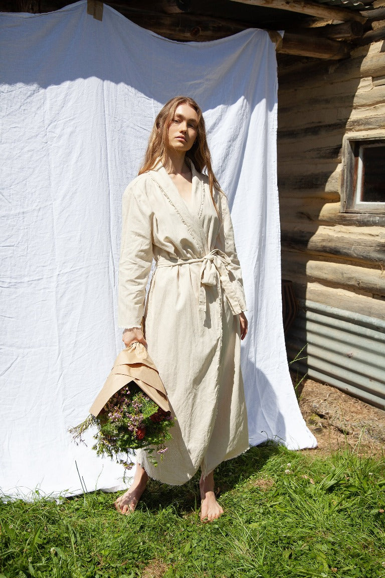 Neutral Cream Linen Cotton Robe