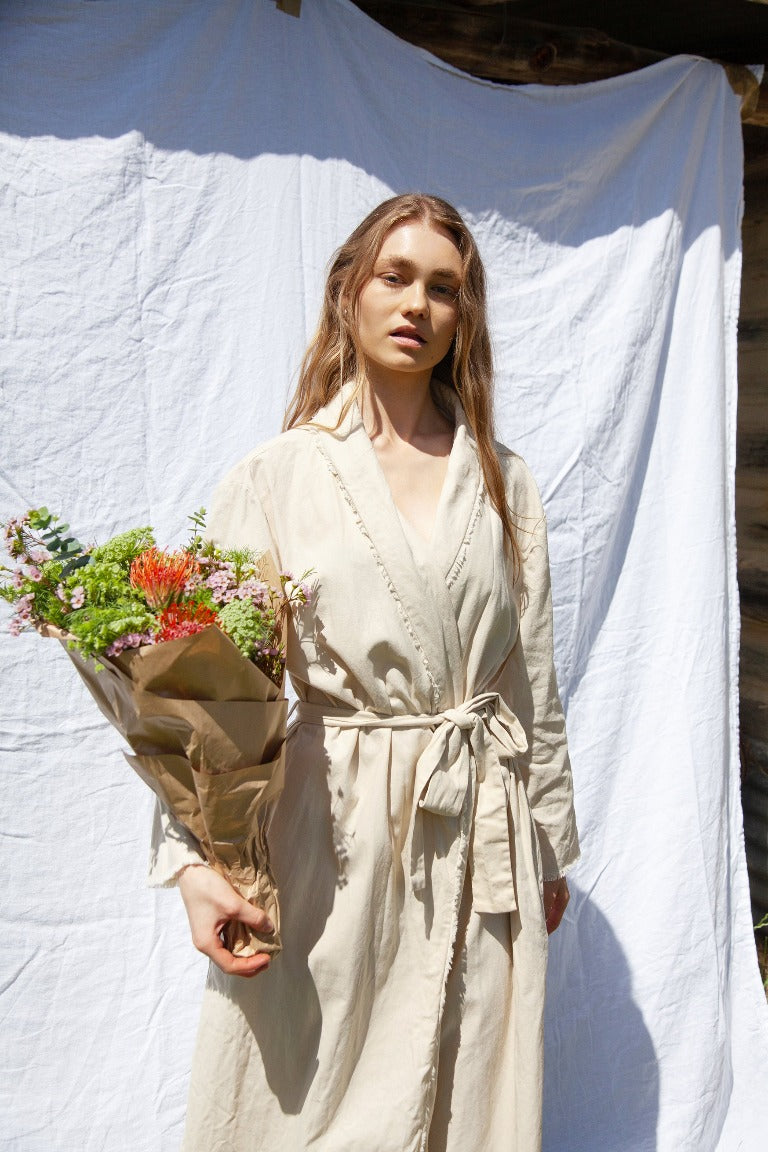Neutral Cream Linen Cotton Robe