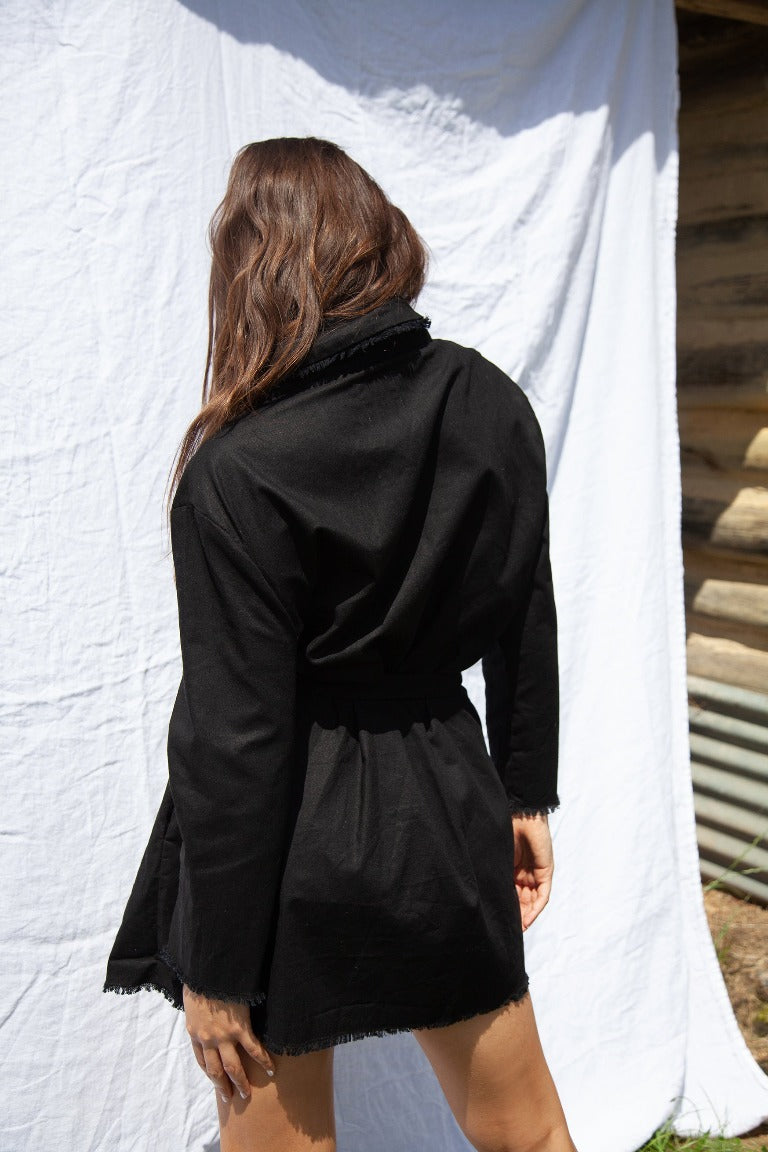 Black Linen Cotton Robe